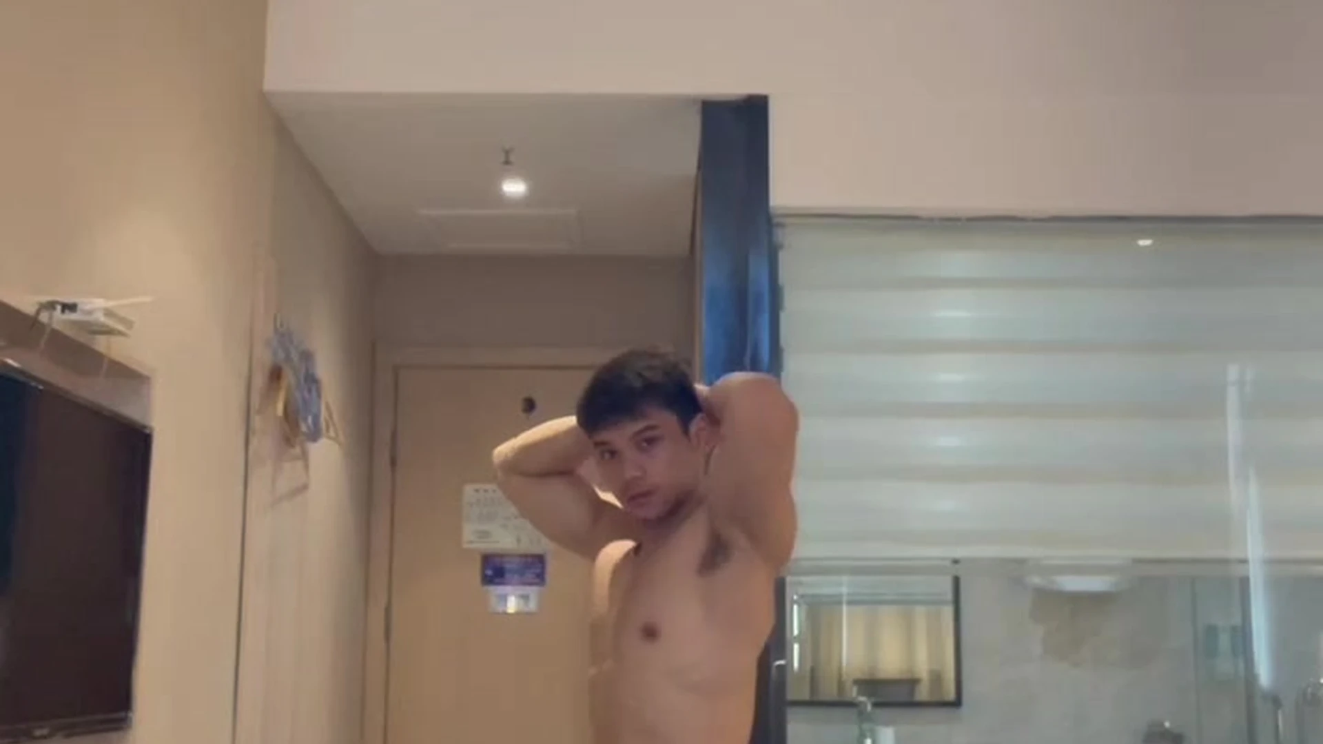 303 Asian Bodybuilder plays with his ass
