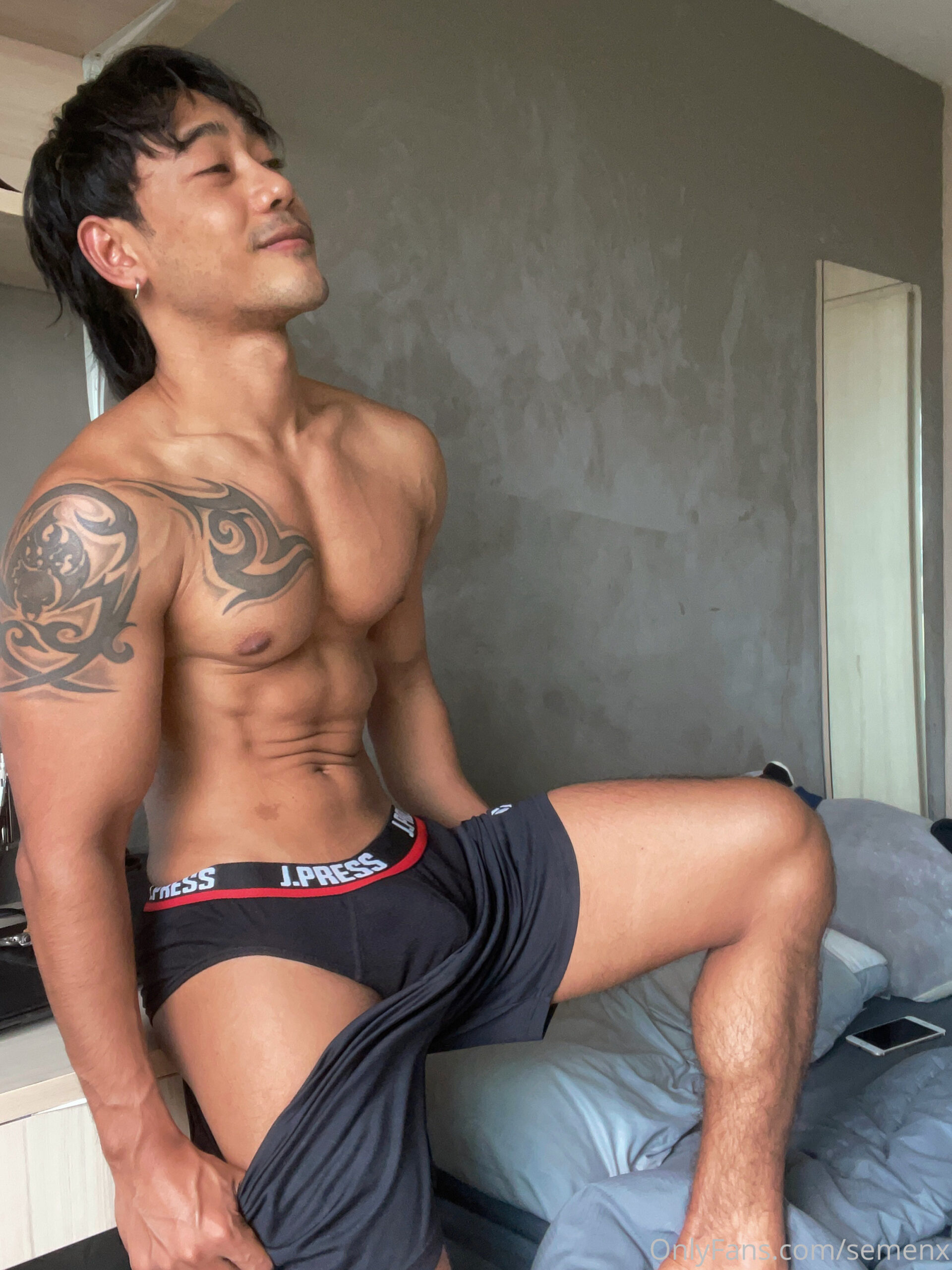 Affectionate playing with himself Asian SemenX nude pic